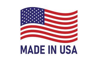 Made in USA label featuring the American flag overlaid with the text MADE IN USA. vector