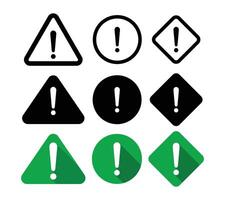 Warning Exclamation Point Icons in Different Shapes and Colors with Long Shadow. vector