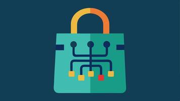 Double Lock Security A shopping bag locked with a double padlock incorporating circuit patterns on the bag to represent AI mechanisms securing online purchases against fraud.. vector