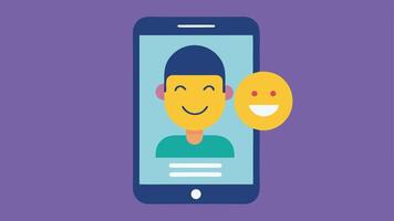 Mobile App Verification A mobile phone held up to a persons face displaying a facial recognition interface with a loading bar and a smiling emoji once verified.. vector