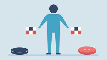 Trapdoor A person standing on a door labeled addiction with a gaming console and poker chips on one side suggesting the precarious balance of entertainment and addictive behavior.. vector
