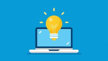 Laptop and Lightbulb A laptop with a lightbulb glowing above it symbolizing the emergence of innovative ideas through AIgenerated content.. vector