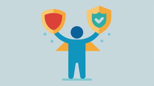 Emotional Shield One figure offering a shield to another representing protection and safety as foundational elements of trust.. vector