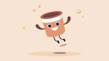 GravityDefying Brew An elegant coffee cup floats gracefully at the center of the illustration with a few droplets of coffee suspended in the air. The hand of a curious character. vector