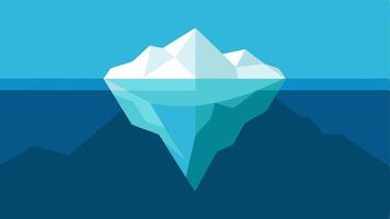 Iceberg Comparison An iceberg above water and a much larger part underwater demonstrating the concept of hidden dangers and the size of ice melting beneath the surface.. vector