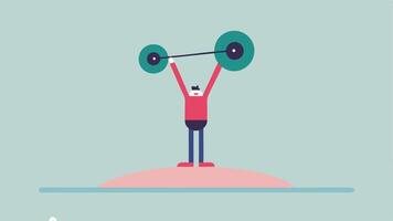 Incredibly Tiny The illustration focuses on a tiny character standing on a giant weight plate which serves as a pedestal. The character has a playful expression of triumph as they. vector