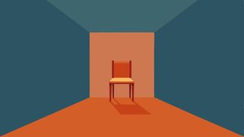 Empty Room A minimalistic illustration of a solitary chair p in the center of a vast empty room symbolizing isolation and emptiness.. vector