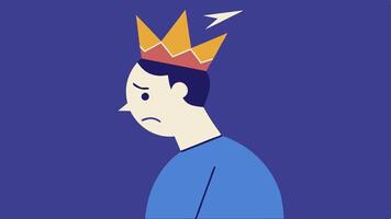 Broken Crown A figure wearing a crown that is cracked or broken looking at it with disappointment despite being recognized for their achievements.. vector
