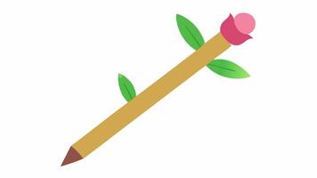 Pencil Rose A classic wooden pencil with a light brown body and an eraser at the end features a stunning pink rose at the tip. The rose is fully od its layers of soft petals. vector