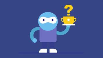 Award with Question Mark A character holding a trophy or award with a confused expression and a question mark hovering above their head illustrating questioning their worthiness of. vector
