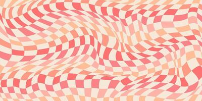 Abstract Psychedelic Checkerboard Background with Light Retro Colors. Trippy design with distortion grid effect. Twisted wavy and groovy geometrical chessboard. Distorted funky 70s hippie art vector