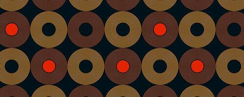 Seamless Pattern with Retro Vinyl Record with Circular Lines in Yellow, Brown, and Orange Tones. Bold geometric design with concentric circles, vintage colors, music background, modern style. Ideal vector