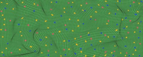 Abstract Green Grid Pattern With Colorful Tiles on Vibrant Background. Playful design with flowing grid lines, bright tiles, and modern aesthetics. Ideal for branding, posters, web vector