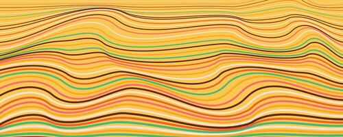 Abstract Yellow Wavy Lines Pattern With Vibrant Retro Colors. Dynamic multicolored vintage design with flowing stripes. Perfect for branding, packaging, posters, web, banners vector