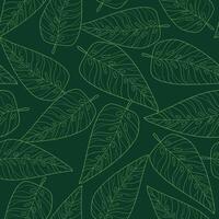 Leaf Seamless Pattern with Tropical Stylized Green Leaves on Green Background. Playful and vibrant leafy background with tropical foliage, bold shapes, and playful colors. Ideal for print, fashion vector