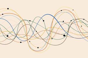 Colorful Wave Line Pattern with Black Dots on Beige Background. Dynamic playful overlapping lines with rhythmic flow. Perfect for music posters, branding, and web vector