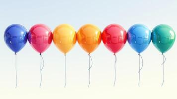 Colorful balloons in row against clear sky create festive and cheerful atmosphere, perfect for celebrations and parties. Their vibrant hues add joy and excitement to any occasion photo