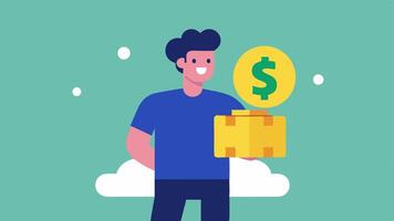 Influencer and Brand Partnership An influencer holding a product with a giant dollar sign in the background symbolizing the monetary influence behind product promotion.. vector