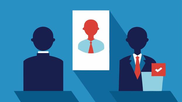 Unequal Job Offers Two candidates in front of a hiring panel one receiving multiple job offers while the other is rejected ed with a shadow of a biased algorithm looming. vector