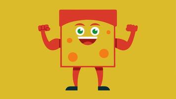Heroic Pose In a heroic pose a pizza box is drawn with exaggerated arms flexed at its sides showcasing its pride. The box has a cartoonish expression of determination with the. vector