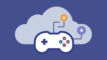 Cloud Connection An illustration featuring a stylized cloud icon with a game controller and streaming symbols showcasing the idea of games being accessed through the cloud.. vector
