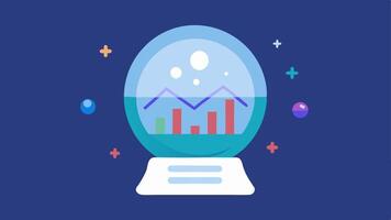 Market Trend Prediction A futuristic crystal ball showing rising and falling graphs with AI elements around it symbolizing predictive analytics in trading.. vector