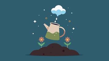 Natures Brew Depict a whimsical scene where a coffee pot sits on a floating cloud pouring coffee that descends like a gentle waterfall into a rustic cup on a grassy hill. The. vector