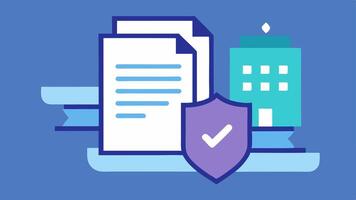 Legal Documents Secured by Blockchain A of legal documents with a blockchain shield in the background emphasizing the security of legal real estate paperwork.. vector