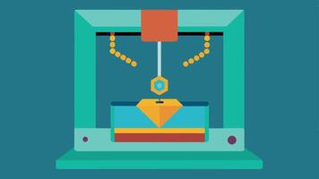 Layered Printing Process A crosssection view of a 3D printer in action with a printed jewelry piece emerging layer by layer demonstrating the additive manufacturing technique.. vector