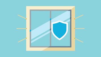 Graphic Representation of UV Filtering An illustration showing a window filtering out UV rays with rays depicted in light colors outside and a shieldlike tint inside visually. vector