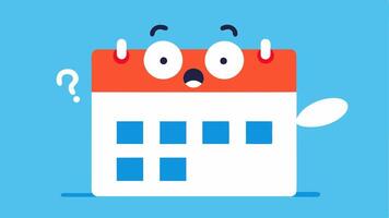 Calendar Overload An overly busy calendar page packed with events and a character staring blankly at it feeling overwhelmed.. vector