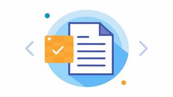 AutoExeion Circle A circular arrow graphic showing a document transforming into a checkmark representing the automatic exeion of a smart contract through AI on blockchain.. vector