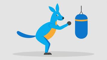 Jumping Jab The kangaroo is shown in midair exeing a jump and delivering a quick jab to a punching bag. Its gloves are bright blue contrasting with the neutral gym setting. The. vector