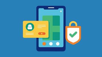 Mobile Security Features A smartphone with a padlock icon and biometric scanner highlighting security measures in digital banking applications.. vector