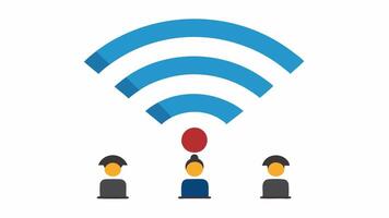 WiFi Signal Strength A large WiFi symbol showing signal strength on one side students with devices and poor signal or no signal on the other students frustrated without access.. vector