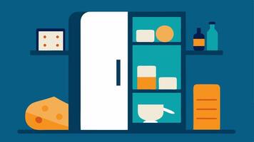 Fridge Full of Choices In this art the refrigerator door is about threequarters od showcasing an array of organized items inside. The perspective captures the edge of the. vector