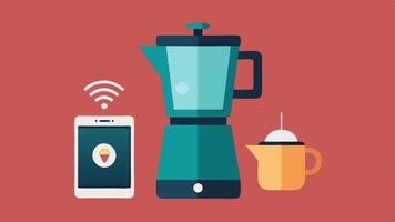 Intelligent Coffee Maker A stylish coffee maker with a mobile app icon above it illustrating a smartphone controlling brewing settings and schedules.. vector