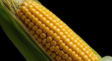 Closeup of Ripe Yellow Corn on the Cob Freshly Harvested Ear of Corn Delicious and Nutritious photo