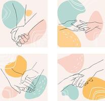A set of background with a silhouette of lovers holding hands vector
