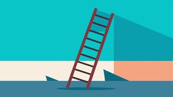 Broken Ladder A ladder with a few rungs missing leaning against a wall showing that the fear of falling failure can prevent one from climbing higher toward success.. vector