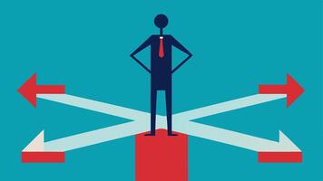 Crossroads A figure at a crossroads labeled with different stereotype paths leading in various directions showing the struggle to choose a path that reflects true identity rather. vector