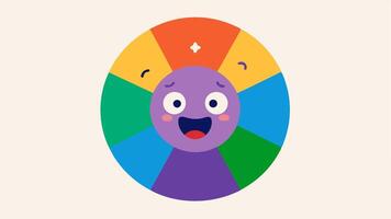 Emotion Wheel A colorful wheel divided into sections each representing different emotions such as joy sadness anger with a character contemplating which emotion they feel. vector