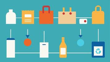 Infographic of Plastic Breakdown A simple infographic showing the timeline of how long different plastic products take to break down with visuals of bags bottles and wrappers.. vector