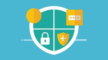Data Shield A shield icon divided into quadrants each showing an element like a key a lock a computer and a cloud representing comprehensive protection in different areas.. vector