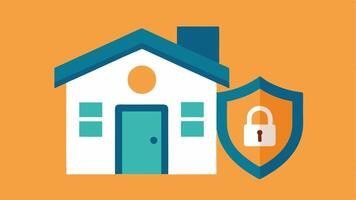 A cozy home with a lock on the door alongside a shield icon representing personal safety and security.. vector