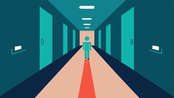 Hallway Transition A long hallway where lights automatically brighten as a person walks through with arrows showing the path of movement and a sensor icon nearby.. vector