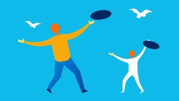 Focused Throw One individual is shown in a dynamic pose preparing to throw the frying pan with a determined expression. The pan is held high above their head and the other person. vector