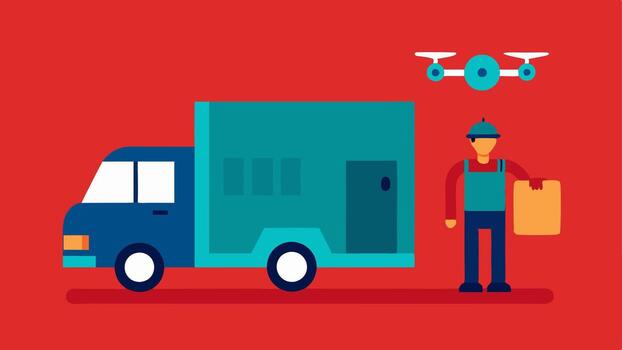 Transportation Evolution An of a delivery truck with a human driver on one side and an autonomous delivery drone or robot on the other ing the shift from. vector
