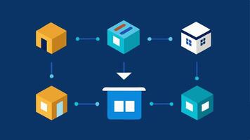 Blockchain Transfer Process A stepbystep flowchart illustrating the process of transferring real estate ownership on a blockchain platform including buyer seller and verification. vector
