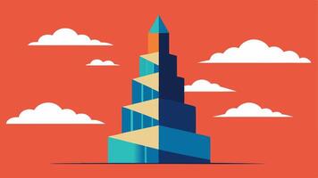Geometric Shapes A tall building made up of geometric shapes like rectangles and triangles stretching upwards. The base is wide and broad from the worms eye view while the lines of. vector